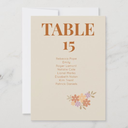 Elegante Boho Floral Wedding TABLE CARD Einladung (Vorderseite)