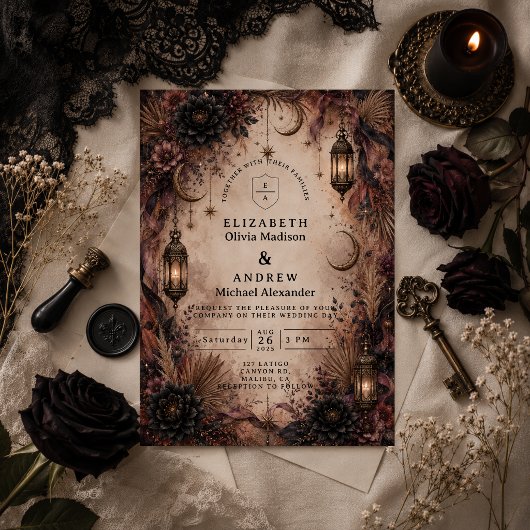 Elegante Boho-Goth-Hochzeit Einladung