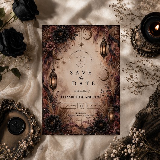Elegante Boho-Goth-Hochzeit Save The Date