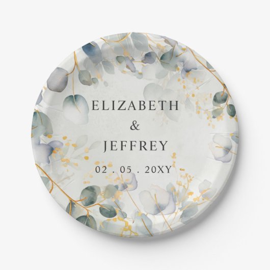 Elegante Boho-Grünpflanzen Eukalyptus-Hochzeit Pappteller (Vorderseite)