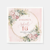 Elegante Boho Hellrosa Florale Sweet 16 Servietten (Vorderseite)