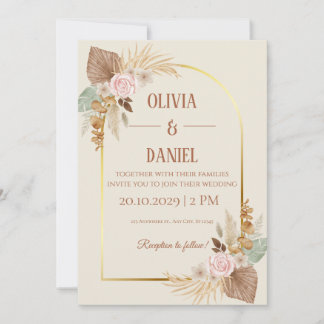 Elegante Boho-Hochzeitseinladung - Moderner golden Einladung