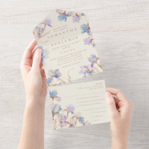 Elegante Boho-Iris-Hochzeit Alles in einer Einladu All In One Einladung