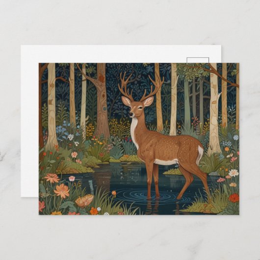 Elegante boho kunst rustikale Waldhirsche Postkarte (Vorne/Hinten)
