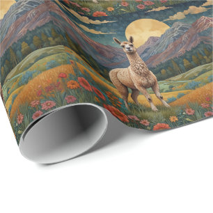 Elegante Boho-Lama Alpaka Vintage-Landschaft Geschenkpapier