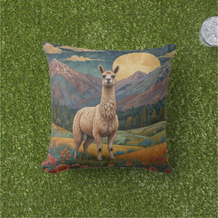 Elegante Boho-Lama-Alpaka-Vintage-Landschaft Kissen