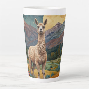 Elegante Boho-Lama-Alpaka-Vintage-Landschaft Milchtasse