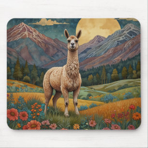 Elegante Boho-Lama-Alpaka-Vintage-Landschaft Mousepad