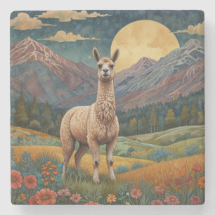 Elegante Boho-Lama-Alpaka-Vintage-Landschaft Steinuntersetzer