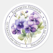 Elegante Boho-Lila-Veilchen-Blumen-Rücksendeadress Runder Aufkleber (Vorderseite)
