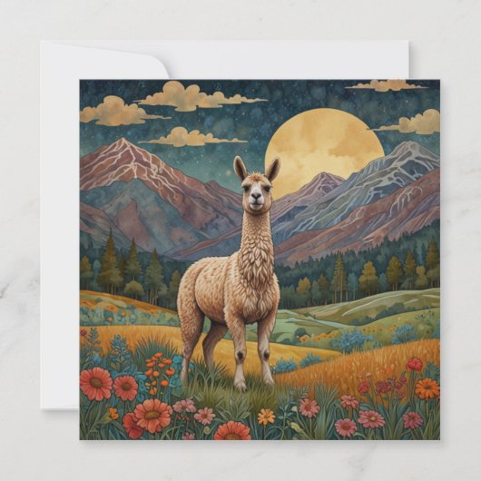 Elegante boho llama alpaca Vintage Landschaft Einladung (Vorderseite)