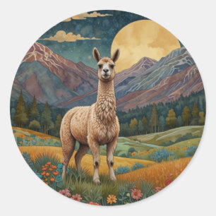 Elegante boho llama alpaca Vintage Landschaft Runder Aufkleber