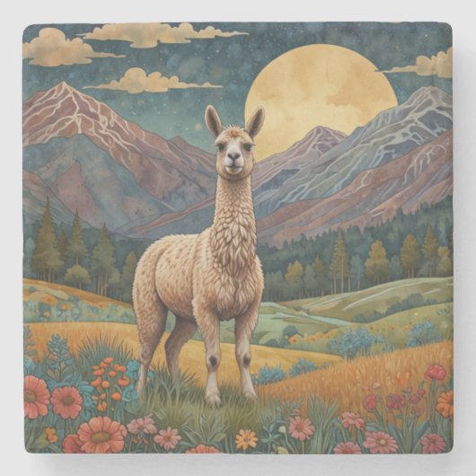 Elegante boho llama alpaca Vintage Landschaft Steinuntersetzer (Vorderseite)