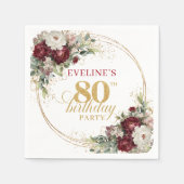 Elegante Boho Marsala Blumen 80. Geburtstag Servie Serviette (Vorderseite)