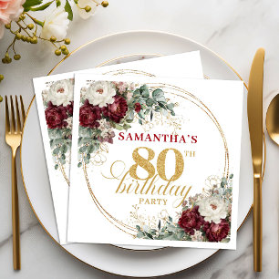 Elegante Boho Marsala Blumen 80. Geburtstag Servie Serviette