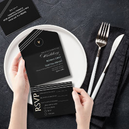 Elegante Boho-Minimalistische Hochzeit in Schwarz  All In One Einladung