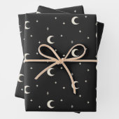 Elegante Boho Mystical Moon Stars Schwarz und Weiß Geschenkpapier Set (Beispiel)