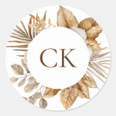 Elegante Boho Neutral Floral Monogram Gastgeschenk Runder Aufkleber (Vorderseite)