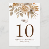 Elegante Boho Neutral Floral Wedding Tischnummern (Rückseite)