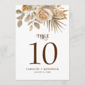 Elegante Boho Neutral Floral Wedding Tischnummern (Vorderseite)