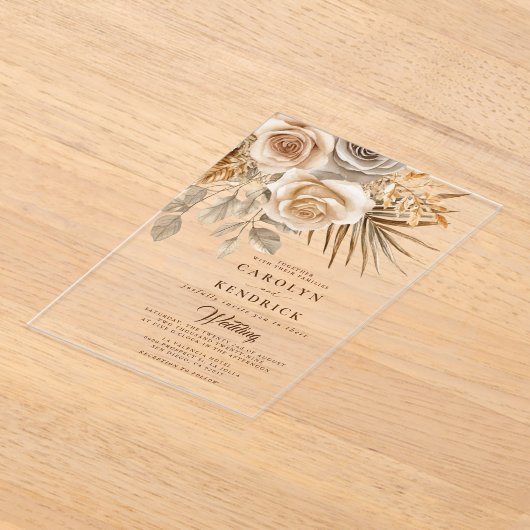 Elegante Boho neutrale florale Akzente Hochzeit Acryleinladungen (Ablage )