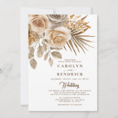 Elegante Boho neutrale florale Akzente Hochzeit Einladung (Vorderseite)