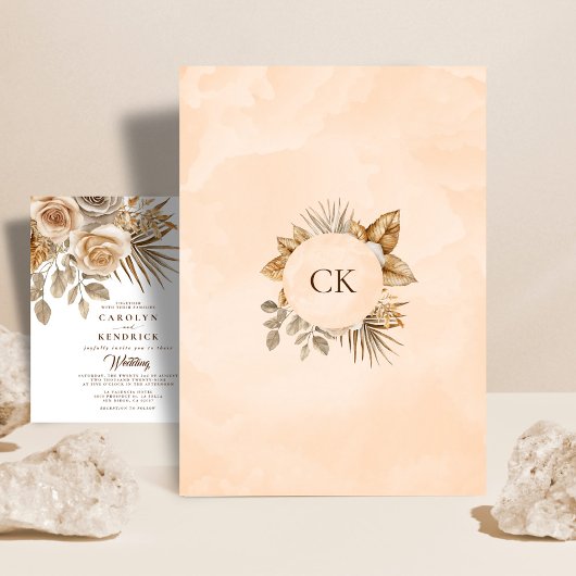 Elegante Boho neutrale florale Akzente Hochzeit Einladung