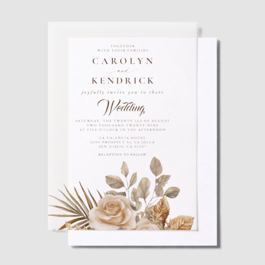 Elegante Boho neutrale florale Akzente Hochzeit Pergament Einladungen (Versetzt)