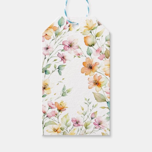 Elegante Boho Orange Pink Wasserfarbe Wildblumen Geschenkanhänger (Vorderseite)