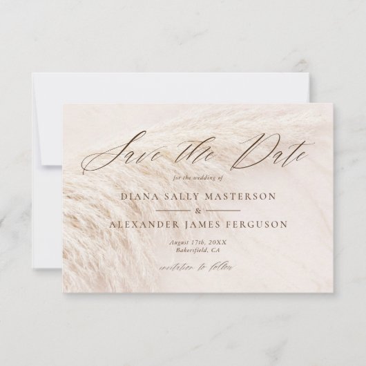Elegante Boho Pampas Grass Save the Date Card (Vorderseite)