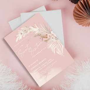 Elegante Boho Pampas Rosé Süße 16 Party Einladung