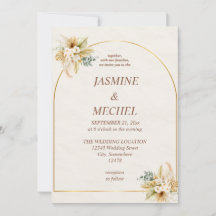 Elegante Boho-Pampasgras-Goldbogen-Hochzeitseinlad
