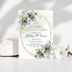 Elegante Boho Quinceañera Grüne Blatt Einladung