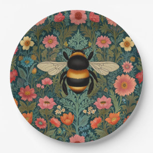 Elegante Boho-Retro-Hummel-Frühlingsblumen  Pappteller
