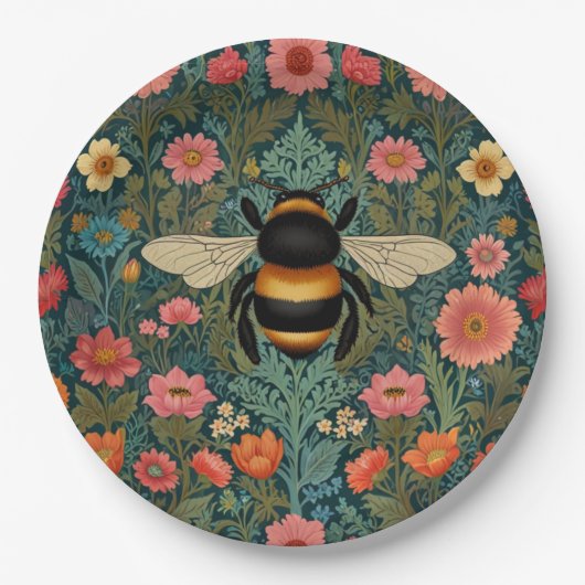 Elegante Boho-Retro-Hummel-Frühlingsblumen Pappteller (Vorderseite)