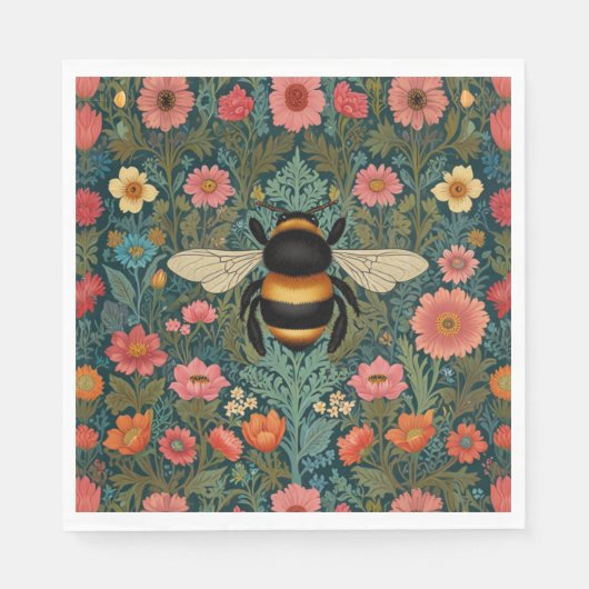 Elegante Boho-Retro-Hummel-Frühlingsblumen Serviette (Vorderseite)