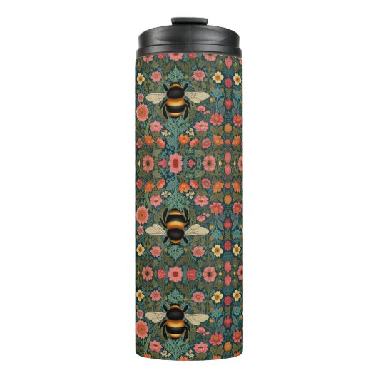 Elegante Boho-Retro-Hummel-Frühlingsblumen Thermosbecher (Vorderseite)