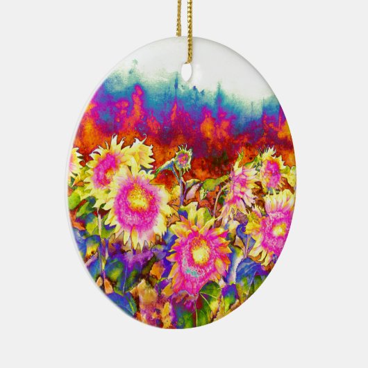 Elegante Boho Retro-Sonnenblumen rosa gelbe Blumen Keramikornament (Rechts)