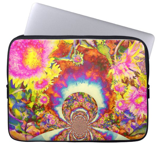 Elegante Boho Retro-Sonnenblumen rosa gelbe Blumen Laptopschutzhülle (Vorderseite)