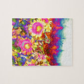 Elegante Boho Retro-Sonnenblumen rosa gelbe Blumen Puzzle (Horizontal)