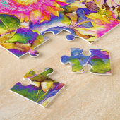 Elegante Boho Retro-Sonnenblumen rosa gelbe Blumen Puzzle (Seite)