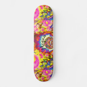Elegante Boho Retro-Sonnenblumen rosa gelbe Blumen Skateboard