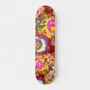 Elegante Boho Retro-Sonnenblumen rosa gelbe Blumen Skateboard