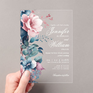Elegante Boho Romantic Floral Blue Wedding Acryleinladungen