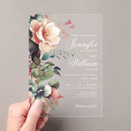 Elegante Boho Romantic Floral Herbst Hochzeit im H Acryleinladungen (Insitu (Handheld))