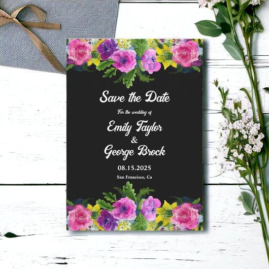 Elegante Boho Romantische Blume Schwarze Flora Hoc Save The Date