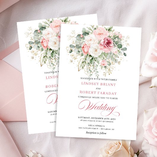 Elegante Boho-Rosa-Blumen-Hochzeitseinladung Einladung