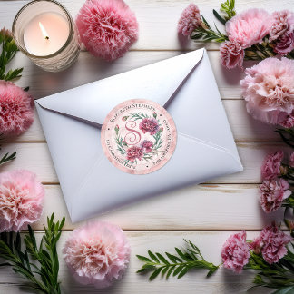 Elegante Boho-Rosa-Nelken-Blumen-Rücksendeadresse Runder Aufkleber