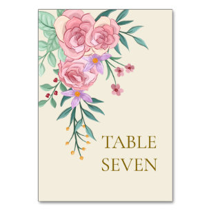 Elegante Boho Rosa Wasserfarben-Blumenhochzeit  Tischnummer