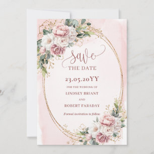 Elegante Boho Roségold Blumen Save The Date